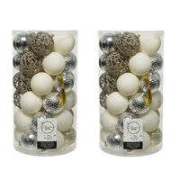 74x stuks kunststof kerstballen zilver/parel/wit 6 cm mat/glans/glitter - Kerstbal - thumbnail