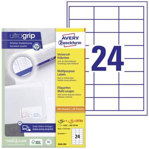 Avery-Zweckform 3658-200 Universele etiketten 64.6 x 33.8 mm Papier Wit 4800 stuk(s) Permanent hechtend Laser (kleur), Laser (zwart/wit), Kopiëren (kleur),