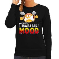 Funny emoticon sweater Watch out I have a bad mood zwart dames - thumbnail