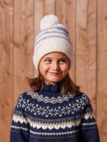 Gestreepte set voor meisjes muts + snood + wanten/handschoenen vanille