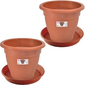 2x stuks bloempotten met onderschaal terra cotta rond diameter 30 cm