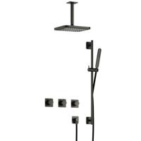 Hotbath Gal - Inbouw Regendoucheset - Geborsteld Gunmetal PVD - 2 Stopkranen - Thermostatisch - Plafondbuis 15 cm - Hoofddouche 220 mm - Staafhanddouche - Glijstang 900 mm - V02