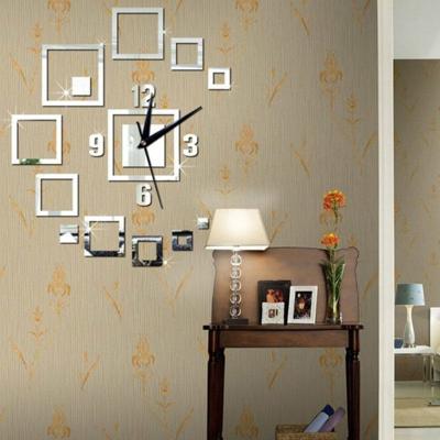 Wandklokken spiegel 3D stereo acryl Living Room slaapkamer decoratie muur klok mode DIY creatieve Wandklok (Sliver)