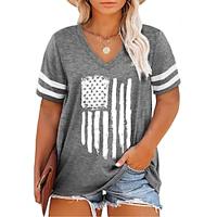 Dames T-shirt Amerikaanse vlag Weekend Independence Day Afdrukken Zwart Korte mouw Modieus V-hals Zomer Lightinthebox
