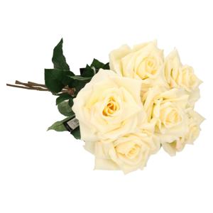 Kunstbloem roos Marleen - 5x - creme - 63 cm - decoratie bloemen