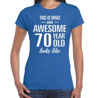 Awesome 70 year / 70 jaar cadeau t-shirt blauw dames - thumbnail