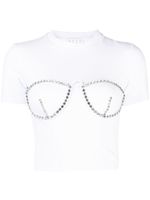 AREA t-shirt crop à ornements en cristal - Blanc - thumbnail