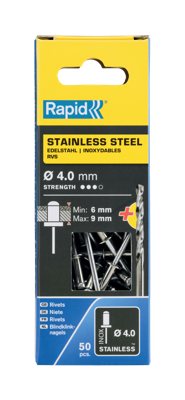 Rapid Blindklinknagels RVS | Ø4 x 12 mm | Incl. Boor | 50 Stuks - 5000394