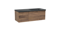 Balmani Forma zwevend badmeubel 135 x 55 cm amerikaans notenhout met Napoli asymmetrisch rechtse wastafel in zwart graniet, Horizontale symmetrische rechte ribbel