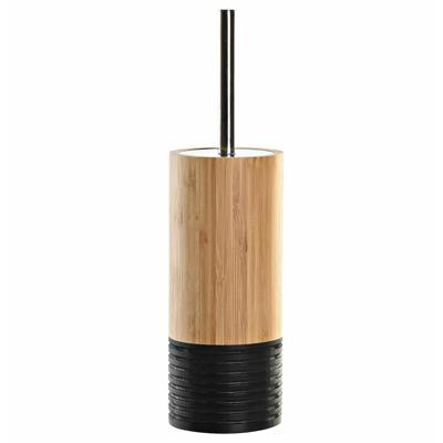 Items Toiletborstel in houder - bamboe hout - bruin zwart - 37 x 10 cm