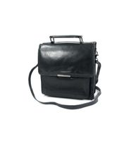 Strak leren 2 vaks hand schoudertas blauw - thumbnail