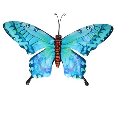 Pro Garden Wanddecoratie vlinder - aqua - 49 x 34 cm - metaal - muurdecoratie / schutting / tuin