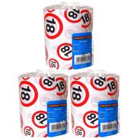 18 jaar verjaardag cadeau - Set van 3x stuks - wc/toiletpapier - 25m - feestartikelen - verkeersbord