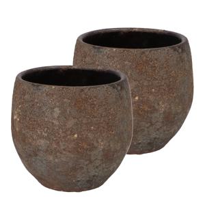 DK Design Bloempot rond model Maya - 2x - roestbruin - D18 x H20 cm - rustiek