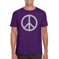 Paars Flower Power t-shirt zilveren glitter peace teken heren 2XL  -