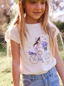 Meisjes T-shirt "fiets" ivoor