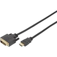 Digitus HDMI / DVI Adapterkabel HDMI-A-stekker, DVI-D 18+1-polige stekker 2.00 m Zwart DB-330300-020-S Rond, Vergulde steekcontacten, Afgeschermd (dubbel)
