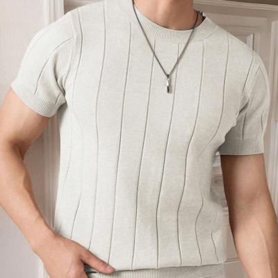 Bon&Bon Homme Men's Navy Blue Rib-Knit Short Sleeve Crew Neck Top Apricot / M