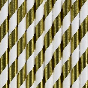 Goud met witte rietjes van papier 50x stuks   -