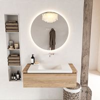 MONDIAZ BUKLA 100cm badmeubel onderkast kleur Washed Oak met 1 lade. Wastafel CLOUD midden 0 kraangaten kleur Talc.