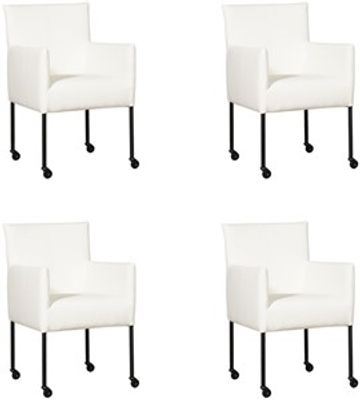 Set van 4 Witte leren moderne kuipstoel Desire - poot rond zwart met wiel - Hermes Leer Pure White (wit leer)