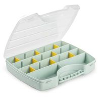 Plasticforte Opbergkoffertje/opbergdoos/sorteerbox - 13-vaks - kunststof - mintgroen - 25 x 21 x 4 cm - Opbergbox