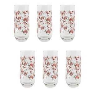 HAES DECO - Set van 6 Waterglazen - Ø 6x14 cm / 280 ml - Glas - Little Rose Collection