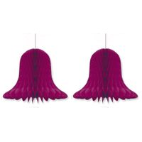 3x Kerstversiering aubergine kerstklokken lampionnen 30 cm