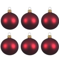 6x Glazen kerstballen mat donkerrood 6 cm kerstboom versiering/decoratie   - - thumbnail