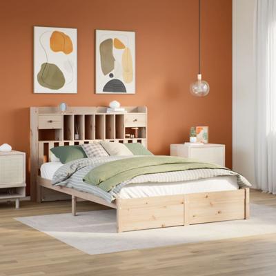 Bed met boekenkast zonder matras massief grenenhout 140x190 cm