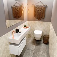 Toiletmeubel Mondiaz Andor | 120 cm | Meubelkleur Talc | Lex vrijhangend wastafel Talc Links | 1 kraangat