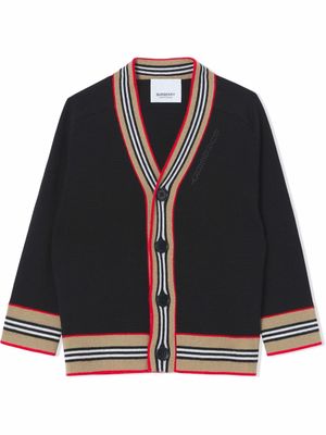 Burberry Kids cardigan en laine à rayures Icon - Noir
