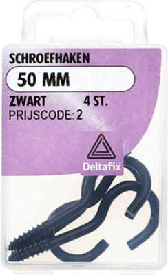 Schroefhaken 50mm zwart 4st - Deltafix