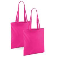 Draagtasje met hengsels - 2x - fuchsia roze - 42 x 38 cm - katoen - 10 liter - boodschappen - gymtas