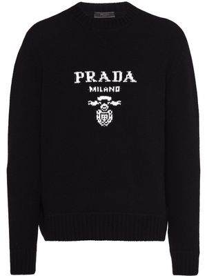 Prada pull en laine mélangée à logo intarsia - Noir