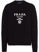 Prada pull en laine mélangée à logo intarsia - Noir - thumbnail