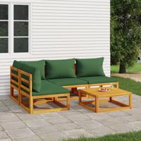 5-delige Loungeset met groene kussens massief hout