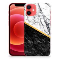 iPhone 12 Mini | TPU | Siliconen hoesje | Marmer Wit Zwart - Origineel Cadeau Man