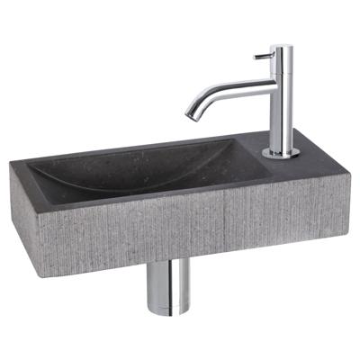 Differnz Ribble fonteinset bombai black - natuursteen - kraan gebogen - 38 x 18 x 8 cm - chroom