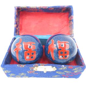 Set van 2 stuks Chinese Meridiaankogels metaal kleur blauw 4.5 cm