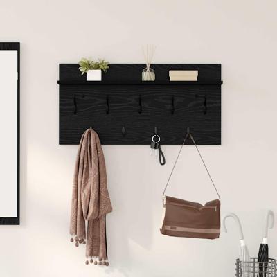 Wandgemonteerde kapstok met plank Zwart eiken 80 x 40 x 12 cm
