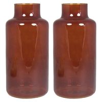 Floran Bloemenvaas Milan - 2x - transparant bruin glas - D15 x H30 cm - melkbus vaas met smalle hals - Vazen