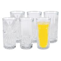 Drinkglazen Palm Springs - 6x - helder transparant - glas - 380 ml - met glas decoraties