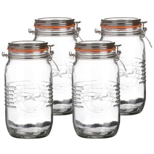 Voorraadpot/bewaarpot - 4x - 1.5L - glas - met beugelsluiting - D14 x H22 cm