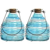 2x wespenvanger/wespenval met hengsel - glas - blauw - D13 x H17 cm