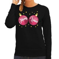 Foute kersttrui / sweater zwart met roze Merry Xmas dames