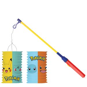 Pokemon lampion - multi kleuren - H28 cm - papier - met lampionstokje - 43 cm