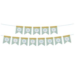 Happy Birthday thema feestslinger - verjaardag - blauw/goud - 300 cm - papier