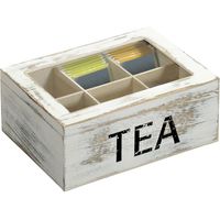 6-vaks wit Tea theedoosje/theekistje van hout 16 x 21,7 x 9 cm - Theedozen - thumbnail