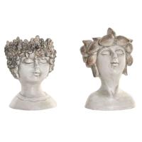 Grondlegger Home ESPRIT Grijs Hars Gezicht Shabby Chic 18 x 15 x 23 cm (2 Stuks)